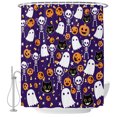 thumbnail image 2 of Shower Curtains for Bathroom, Halloween Purple Waterproof Fabric Shower Curtain, Black White Ghost Orange Skull Pumpkin Decorative Bathroom Curtain for Bathtub, 72"x84", No Hooks Included, 2 of 9