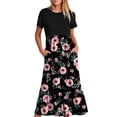 thumbnail image 1 of Fankiway Robe à Imprimé Floral pour Femmes à Col Rond, Manches Courtes, Mi-Mollet, Double Poche, Robe à Manches Courtes à Col Rond, Robes Grande Taille pour Femmes aux Formes, Robes de Printemps pour Femmes 3614, 1 of 4