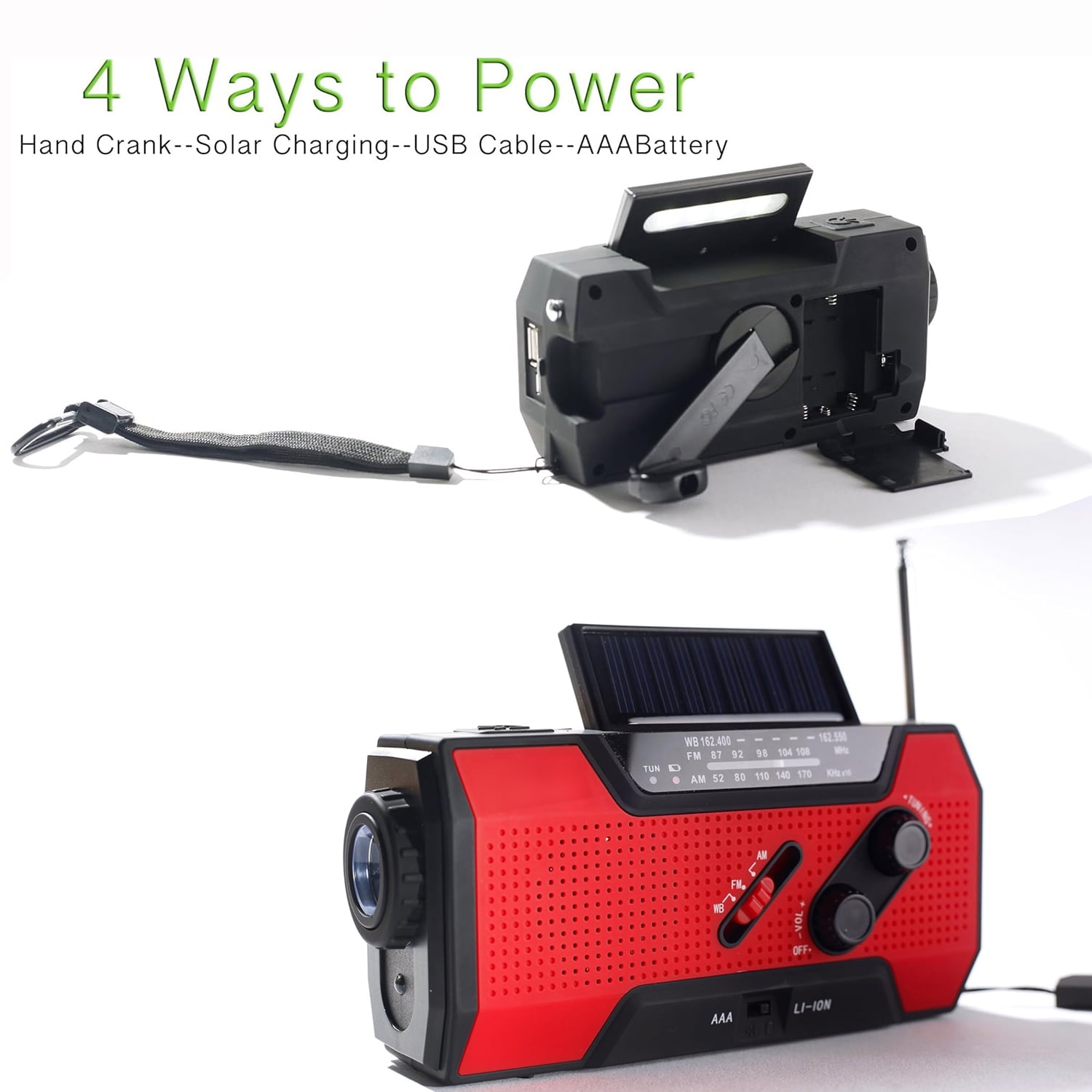VIEROLA Solar Crank Radio, Portable Emergency Weather Radio with AM/FM/Noaa Mode, Comes with 2000mAh Power Bank and Flashlight