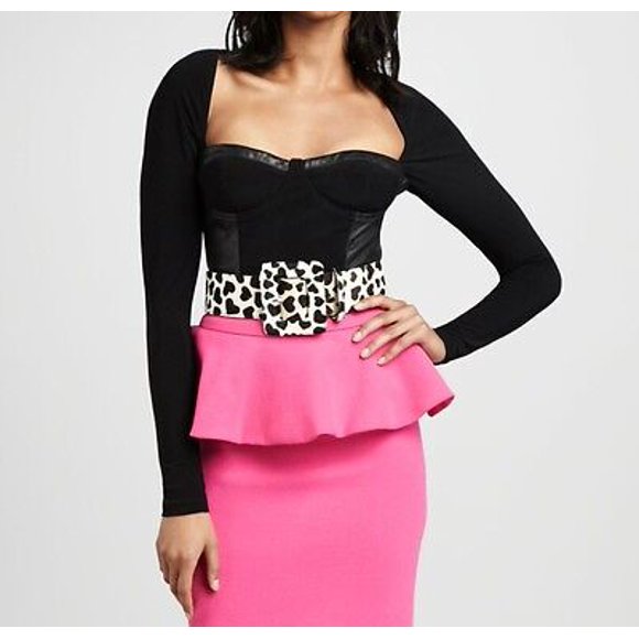 $368 ALICE + OLIVIA Stacey Bendet Bustier Lali Dessus en Cuir Noir ( 6 )