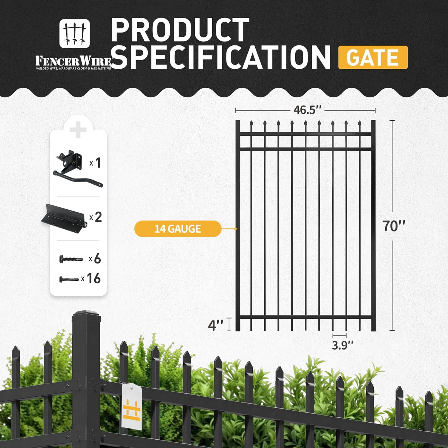 Fencer Wire Heavy Duty Pinnacle Fence Gate, 6FT Height x 4FT Width Outdoor Fence Gate, Outdoor Anti-Rust Metal Steel Gate for Fencing Barrier, Decorative Garden Gate for Residential, Yard, Pool,Patio