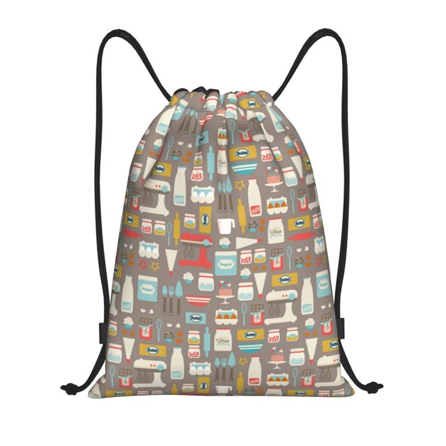 Saiise Kitchen Food Pattern Sports Drawstring Backpack - String Swim Gym Bag with Wet Proof Pocket for Women&Men-Small