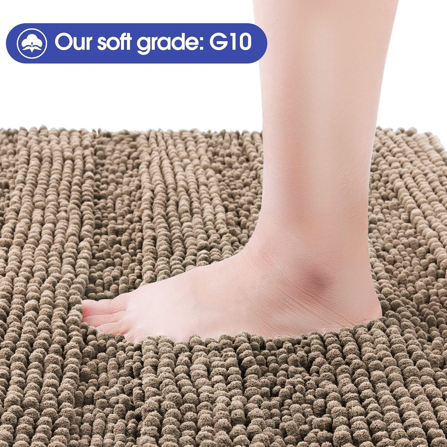 HAKUNA Striped Dark Beige Bathroom Rug Set 2 Piece 32"x20"+24"x17" Ultra Soft, Non Slip Chenille Toilet Mat, Absorbent Plush Shaggy Bath Mats for Bathroom, Bedroom, Kitchen