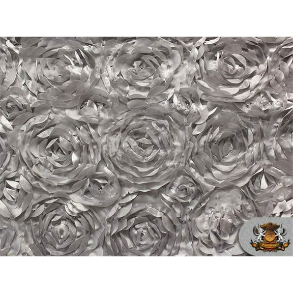 Satin Bridal Petal Rosette Floral Fabric Silver / 52" Wide / Sold by the yard