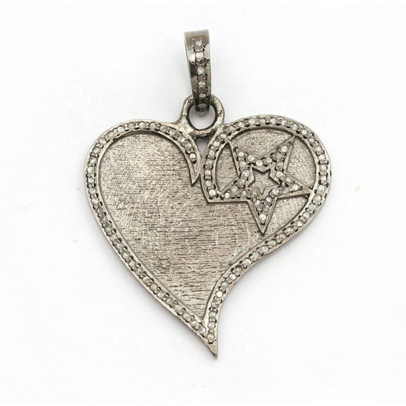 Pave Diamond Heart Star Pendant 925 Silver Handmade Lover's Pendant Gift Charm.