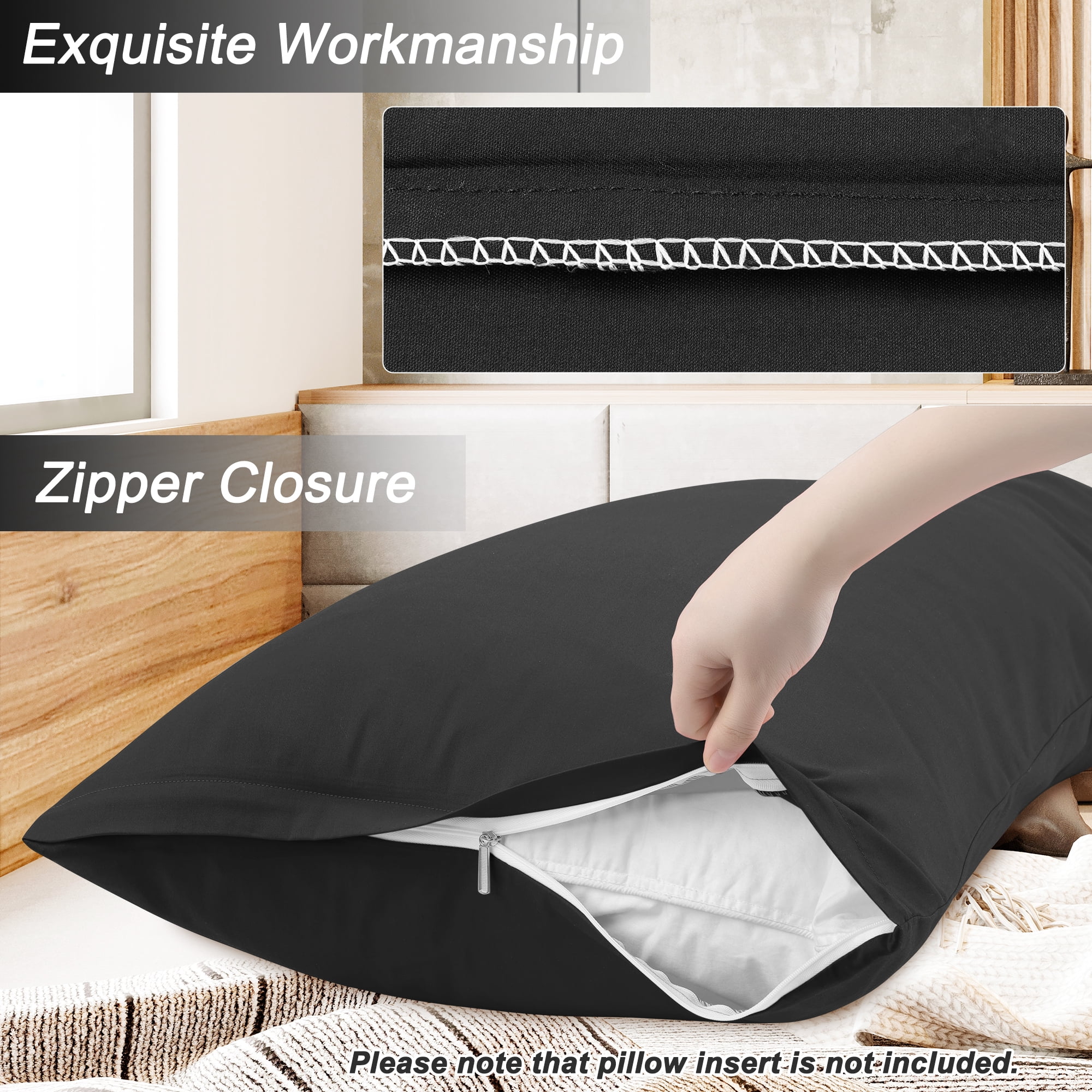 REGALWOVEN Zippered Body Pillow Cover Egyptian Cotton Pillowcases, Jumbo Black