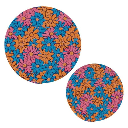 

Blue and Orange Flowers Pot Holders Set Trivets Hot Pads Cotton Mats for Cooking