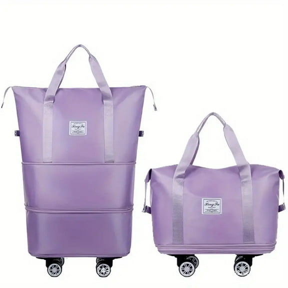 Foldable Travel Bag, Expandable Duffel Bag Suitcase, Detachable Rolling Wheels, Carry-on Large Duffel Bag, Luggage Bag, Suit Gym, Camping or Business Trip (Purple)