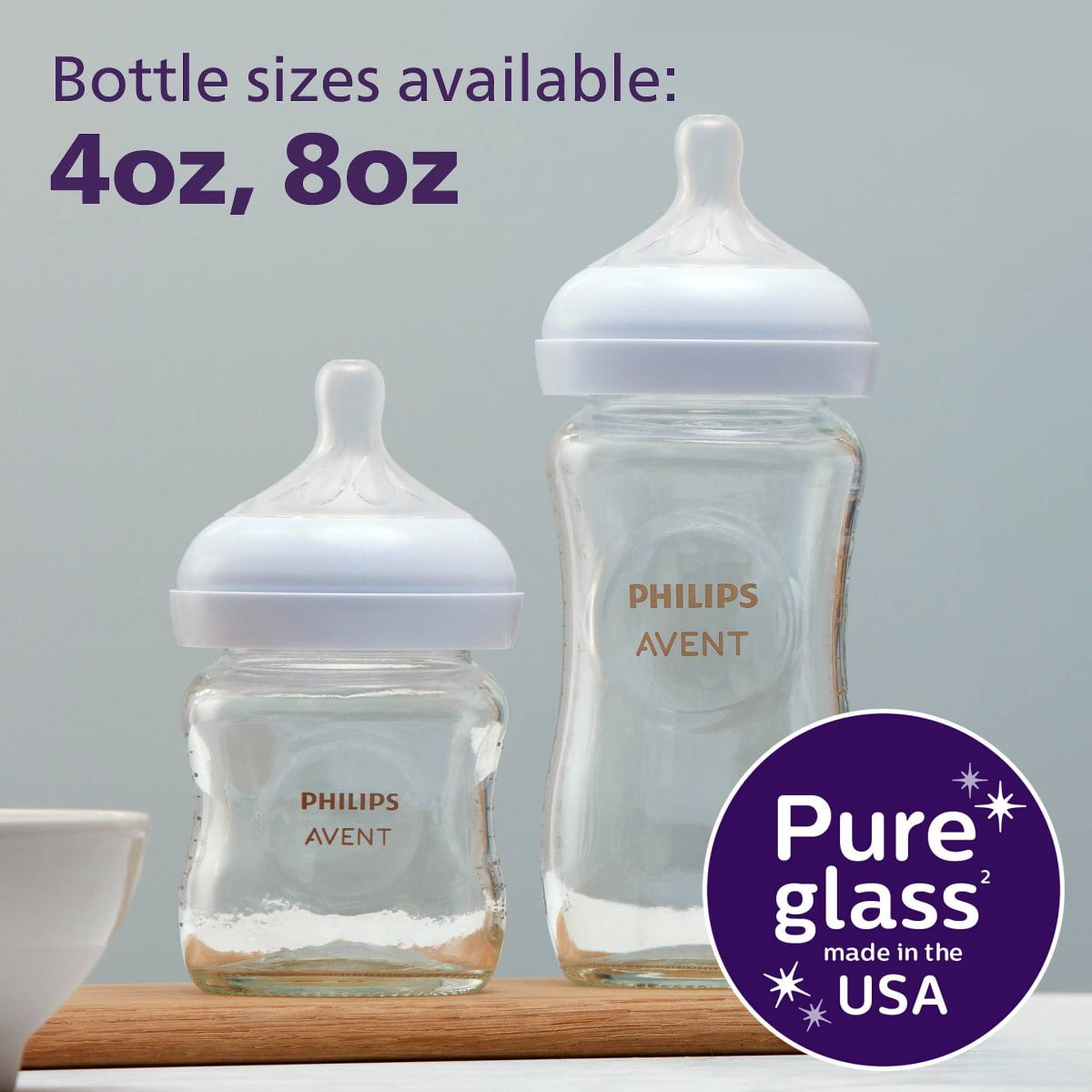 7pc Glass Baby Bottle Set with Natural Response Nipple - BPA-Free, Silicone Nipples, 4oz & 8oz Sizes