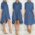 thumbnail image 3 of T-Shirt en Jean Bleu pour Femmes, Manches Longues, Haut Ample, Mini Robe, 3 of 6