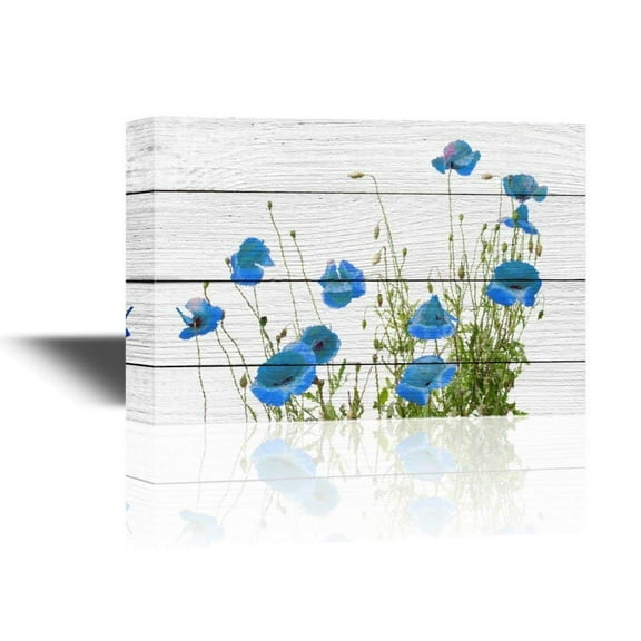 Wall26 Canvas Wall Art - Small Blue Flowers on Rustic Wood Background - Gallery Wrap Modern Home Decor | Ready to Hang - 24x36 inches