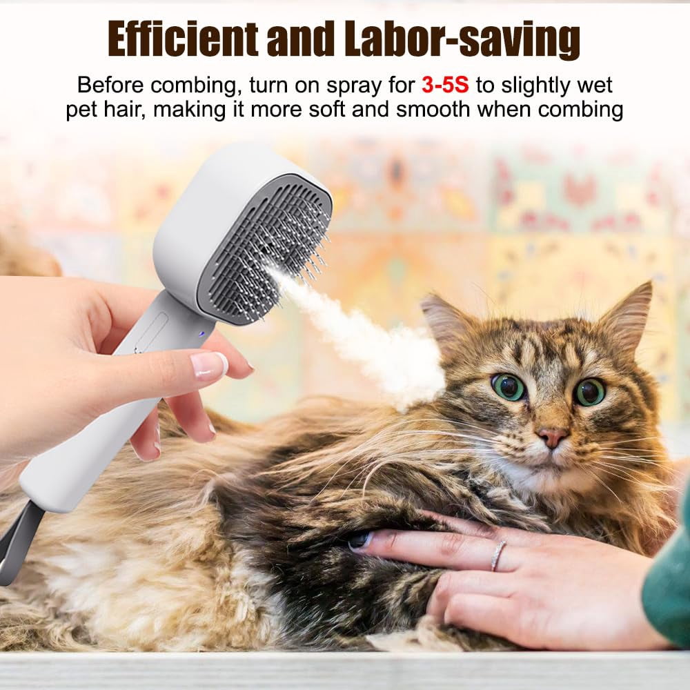 Cat Steamy Brush,3 in1 Self Cleaning Steam Cat Brush with 30ml Water Tank USB Rechargeable for Cats Dogs Rabbits Massage Clean Grooming