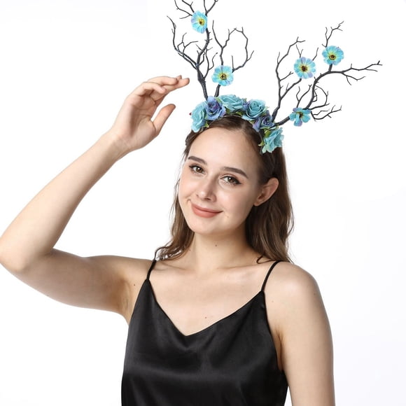 Gothic Deer Horns Branch Flower Twig Headband for Party Christmas Halloween Photo Props Fancy Head Dress Game Night