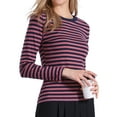 thumbnail image 1 of CAMISAS A RAYAS INSPIRADORAS CHIC PARA MUJERES, MANGA LARGA, TOPS DE ALGODÓN, CUELLO REDONDO, CAMISETAS AJUSTADAS, OUTFITS CASUALES, M RAYAS ROSADAS, 1 of 6