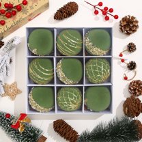 Bxaolu Christmas Ball Ornaments 9 Pcs 3.15" Large Plastic Glitter Hanging Balls for Christmas Tree Xmas Holiday Party Home Décor- Green