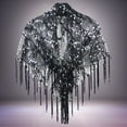 thumbnail image 2 of AWZXDE Women's Sequin Fringe Mesh Sparkly Tassel Sheer Cover-Up Shawl for Evening Party, Lightweight Glittery Net Bridesmaid Wrap Top Black,One Size, 2 of 4