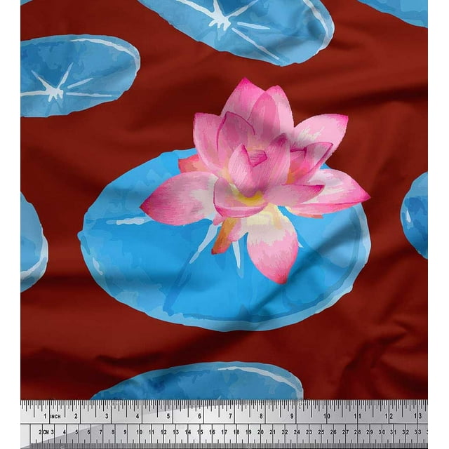Soimoi Toile Feuilles & Fleurs de Lotus Imprimés par Yard 42 Pouces de Large