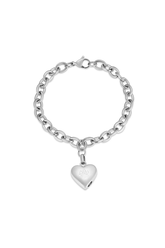 Heart with Paw Print Urn Locket Memorial Pet Cremation Jewelry for Ashes Holder Funeral Urn Bracelet for Ashes