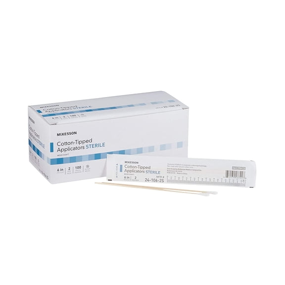 Cotton Tipped Applicator,  Long Sterile Medical Swabs, Individually Wrapped, Wood Shaft