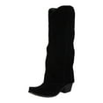 thumbnail image 4 of Fold over Knee High Boots for Women 2025 Fashion Suede Pointed Toe Cover Heeled Slouchy Wide Calf Cowboy Riding Tall Boots Black Size 7, 4 of 7