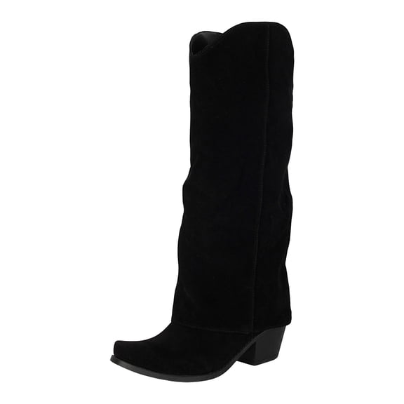 YLYL Womens Slouchy Knee High Boots Fold over Chunky Mid Heel Snip Toe Pull on Fashion Casual Boots