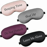 wonima66 4 Pieces Funny Eye Mask for Sleep Soft Satin Eye Mask Blackout Blindfold with Adjustable Strap Silk Cover Out Lights for Women Men Travel, Nap, Meditation (Champagne, Grey, Purple, Black)