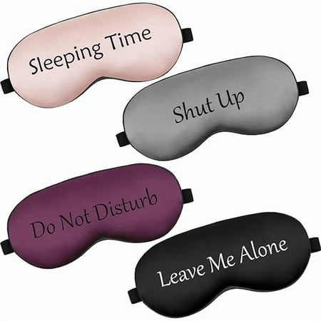 wonima66 4 Pieces Funny Eye Mask for Sleep Soft Satin Eye Mask Blackout Blindfold with Adjustable Strap Silk Cover Out Lights for Women Men Travel, Nap, Meditation (Champagne, Grey, Purple, Black)