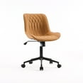 thumbnail image 5 of YOUNIKE Upholstered Desk Chair, Armless Computer Chair with Wheels，Modern Faux Leather Office Chair，Adjustable Swivel Rolling Chair，Adjustable Height，Suitable for Office, Home, Tan, 5 of 15