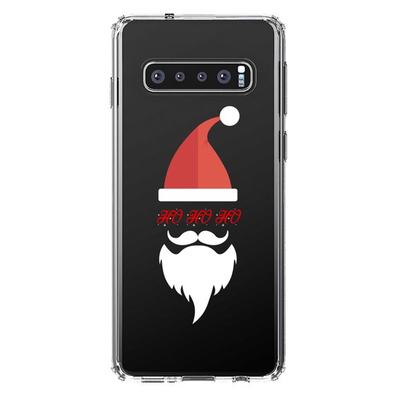 DistinctInk Clear Shockproof Hybrid Case for Samsung Galaxy S10  PLUS (6.4" Screen) - TPU Bumper Acrylic Back Tempered Glass Screen Protector - Santa Hat HO HO HO