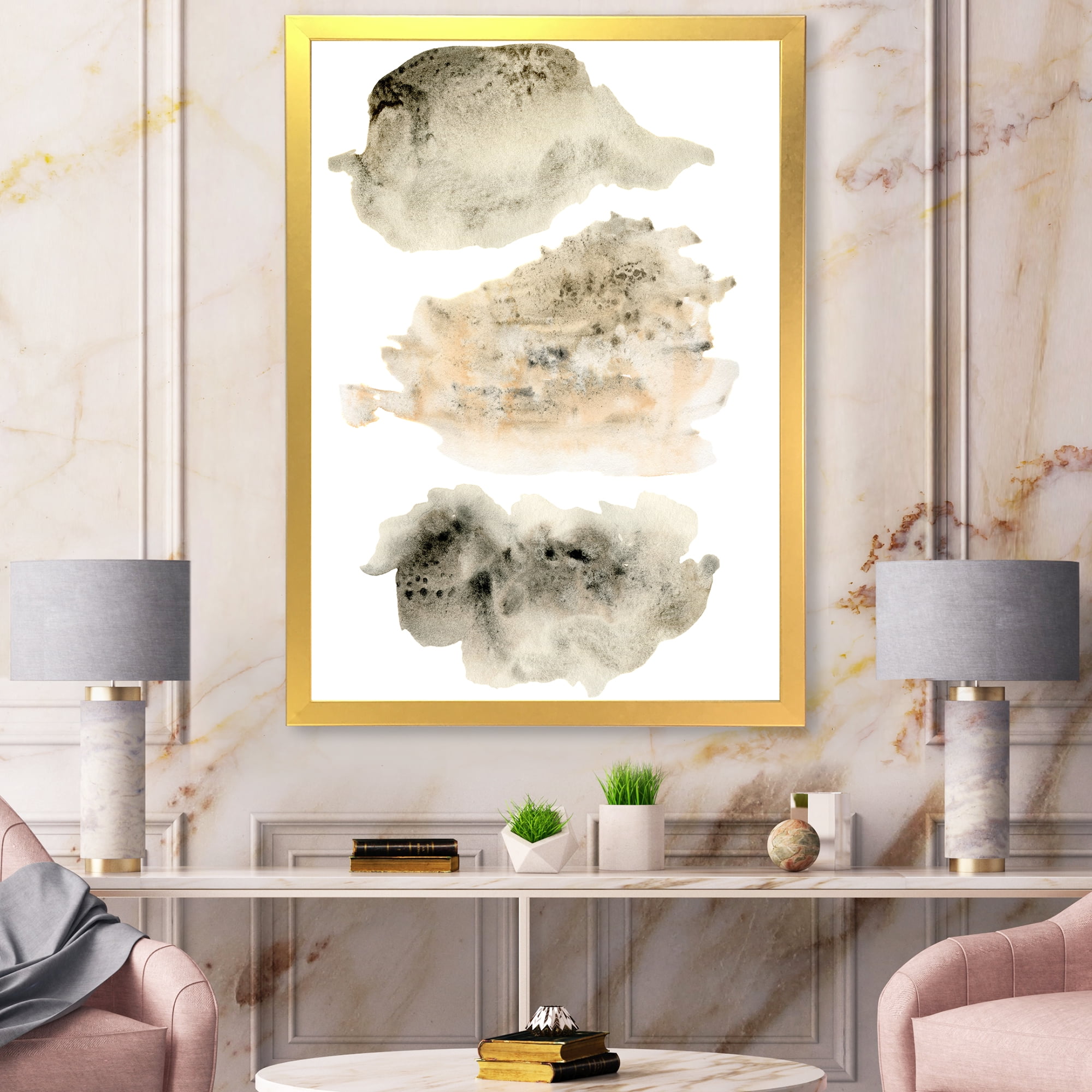 Designart 'Golden Beige and Grey Clouds I' Modern Framed Art Print
