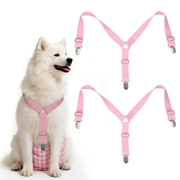 Uxcell Dog Diapers Suspenders, Pet Diapers Keeper, Suspender for Dog, Elastic Strap Clips, (Pink, S, 2 Pcs)