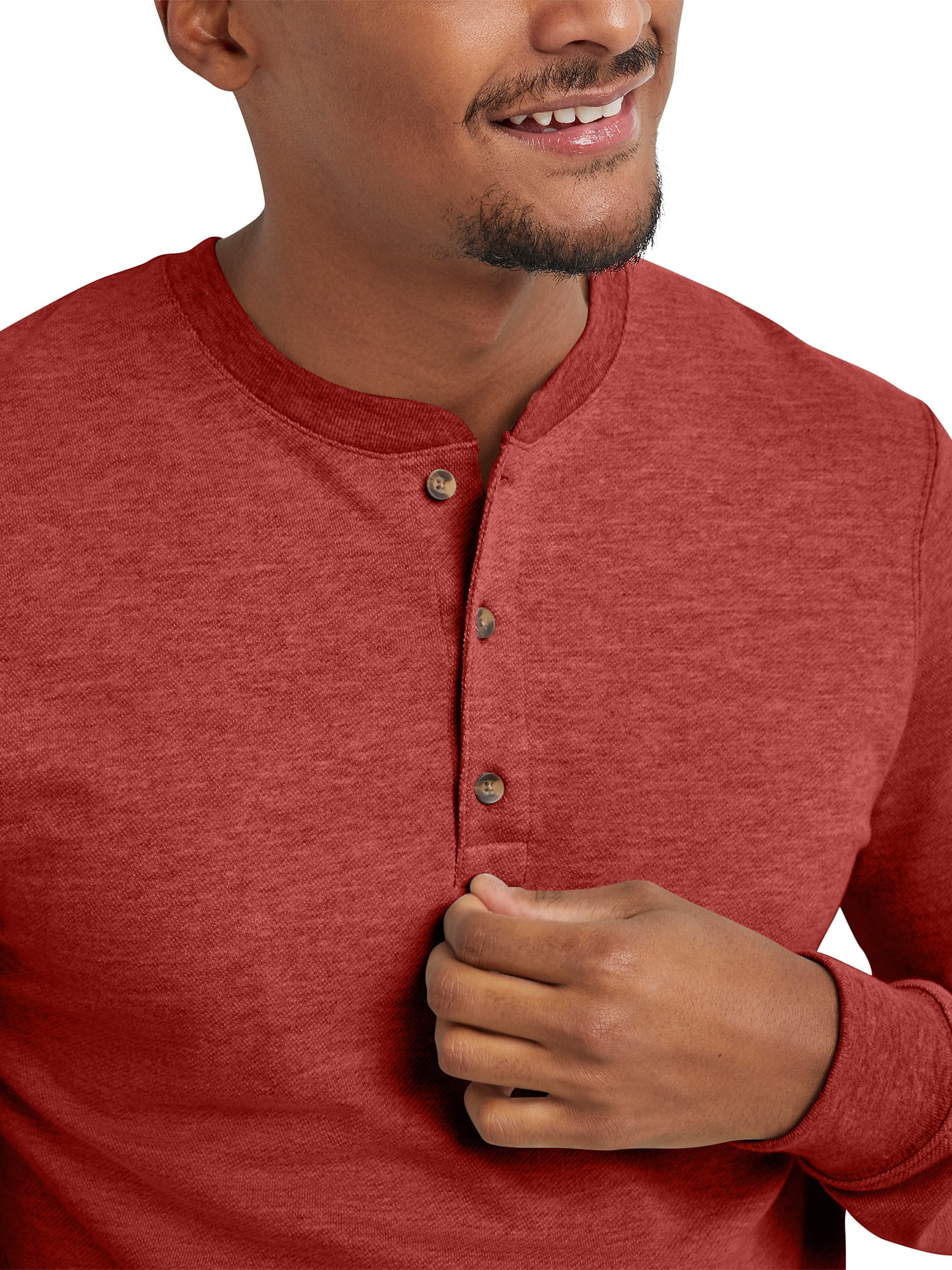 Hanes Men's Originals French Terry Cloth Henley Tee with Long Sleeves, Sizes S-3XL