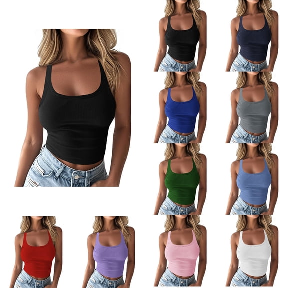 SROBPTY Womens Tank Tops Solid Cami Round Neck U Neck Shirts for Casual Wear