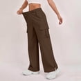 thumbnail image 4 of Women's Cargo Pants Baggy Jeans High Waisted Casual Stretchy Wide Leg Streetwear with 4 Pockets for Women Brown 2XL, 4 of 7