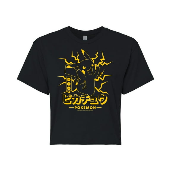 Pokémon - Pikachu Lightning - Juniors Cropped Cotton Blend T-Shirt