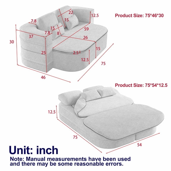 Living Room Sofas 75''2-in-1 Foldable Sofa,Convertible Sleeper Foam Sofa Bed with Multi Functional Blanket, Chenille Floor folding sofa bed, Floor Sofa Lounge Sofa for Living Room Bedroom Lounge Stu
