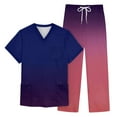 thumbnail image 6 of Men's 2-Piece Work Uniform Set, Short Sleeve V-Neck Gradient Print Top with Chest Pocket and Elastic Waist Pants, For Medical Nursing Scrubs,Dark Purple,XL, 6 of 7