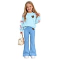 thumbnail image 5 of Enjoytime Fall Winter Girl Outfits Print Long Sleeve Bow Crew Neck Sweatshirt Flare Pants Two Piece Set Kids Matching Fashion Clothing Sets, 5 of 8