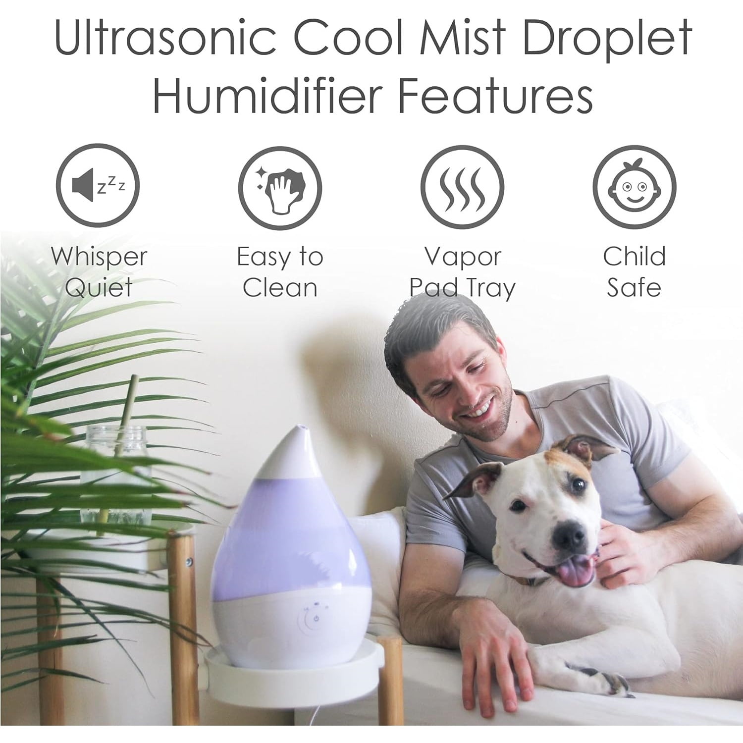 Teardrop Ultrasonic Cool Mist Humidifier for Baby Nursery, 0.5 Gallon, Adjustable Settings, Essential Oil Diffuser White