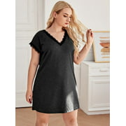 VOIANLIMO Women's Plus Size Nightdress Short Sleeve V-neck Night Dress Nightgown Loungewear