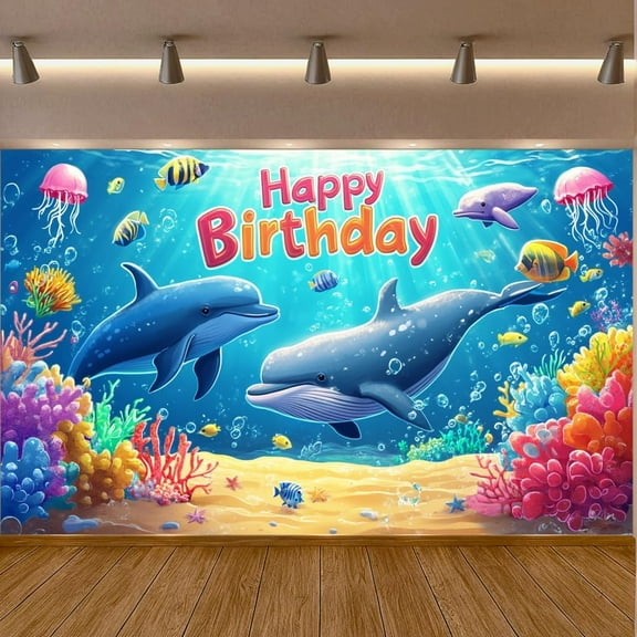 Under The Sea Theme Birthday Backdrop Decorations Ocean Animal Themed Birthday Banner Dolphin Fish Underwater Party Decorations Large Under The Sea Photography Background for Kids Birthday