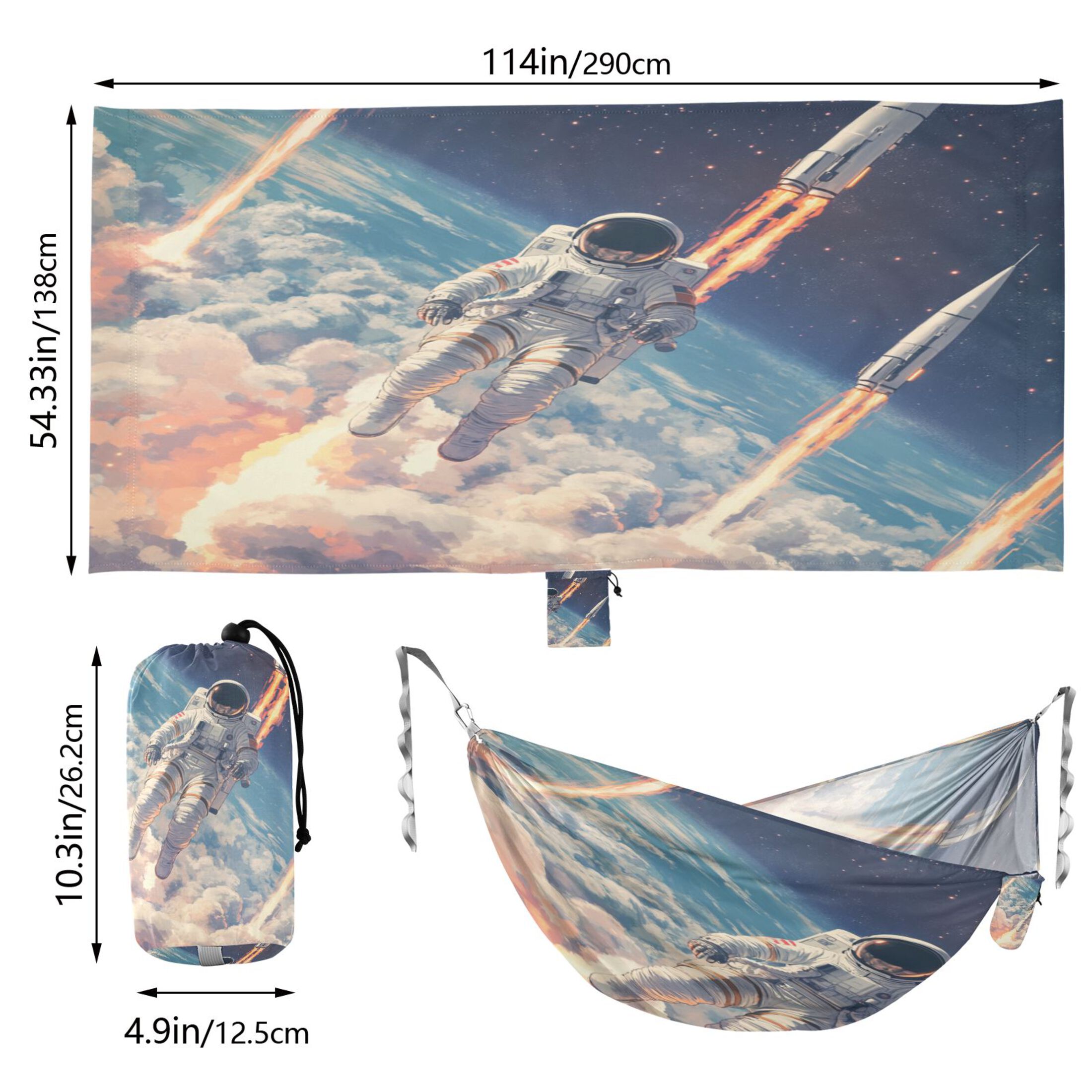 Wobogo Astronauts Fly Into Space Camping Hammocks 330 lb Capacity with Tree Straps and Hanging Pockets for Outside Hiking Beach Backpack Travel