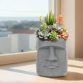 thumbnail image 5 of ToyKingdee Easter Island Moai Head Planter Pot, Human Face Flower Pot for Desktop Home Decor, Cool Moai Figurines Pen and Brush Holder, 5 of 6