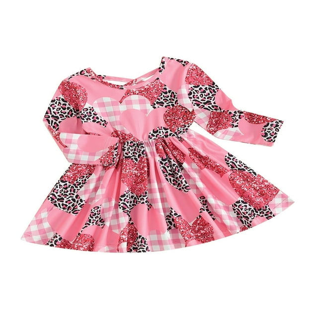 Robe de Saint-Valentin pour Bébés Filles avec Manches Longues et Imprimé Cœur
