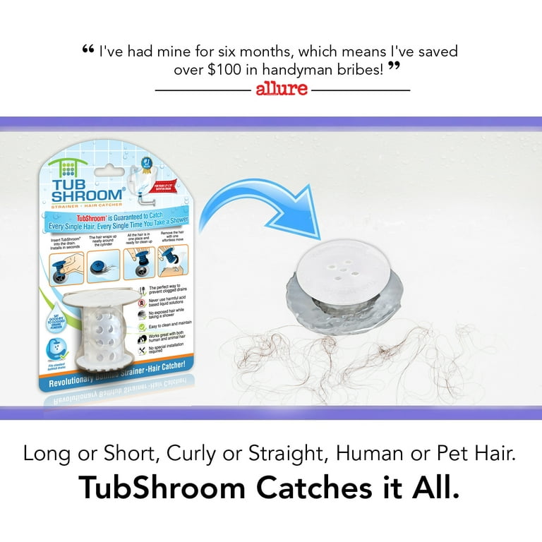 TubShroom Revolutionary Clear Tub Drain Protector Hair Catcher Snare  Strainer, 2 Pack