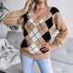 thumbnail image 5 of Suéter casual de rombos de estilo universitario de otoño e invierno europeo y americano para mujer, 5 of 5
