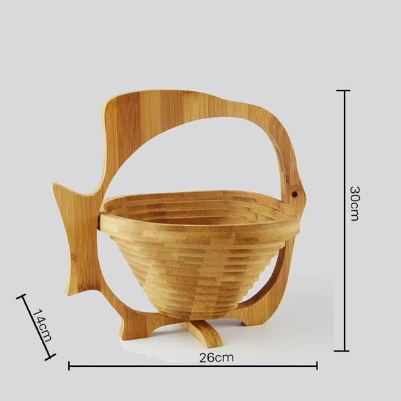 RKXQT Fruit Basket Foldable Small fish-Shaped Basket Folding Bamboo Fruit Bowl Holder Basket and Cutting Board Wooden Fruit Bowl Fruit Trays for Party