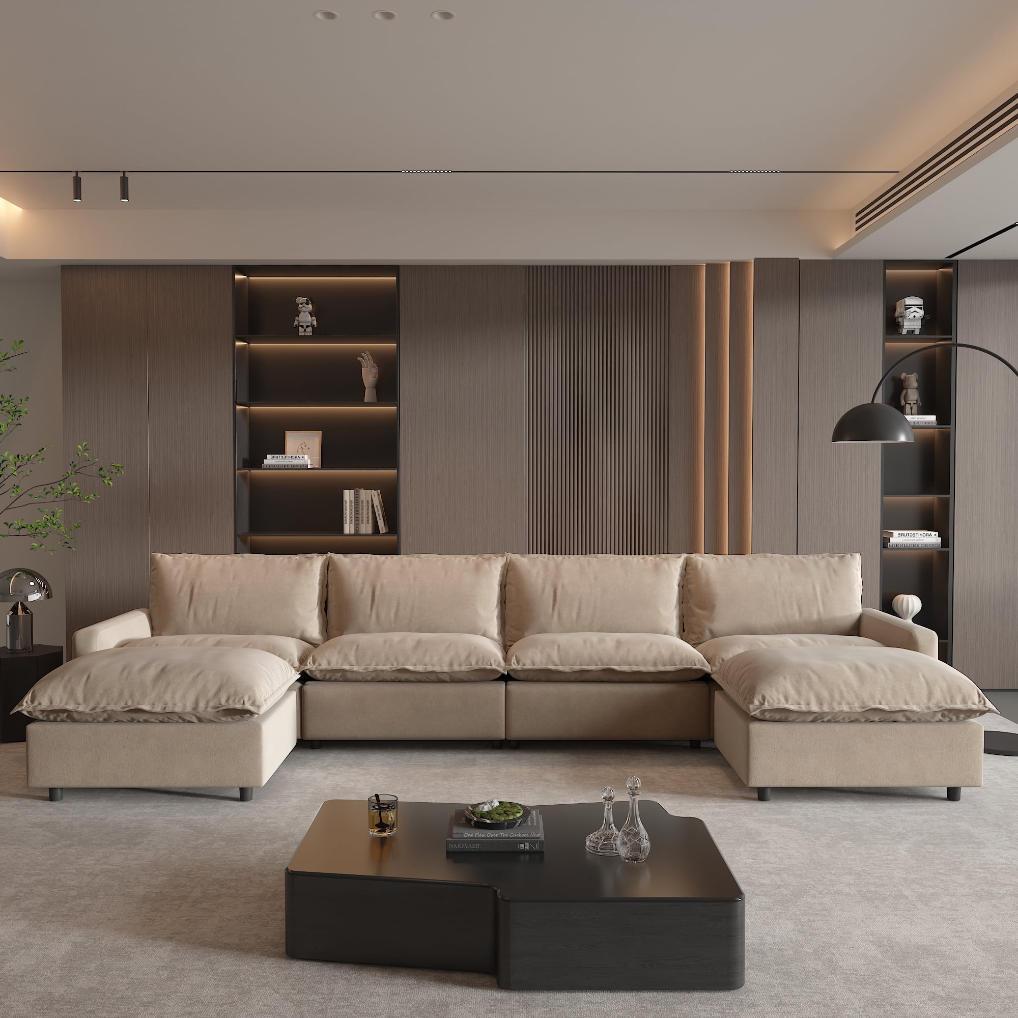 Magic Home Power Recliner Sofa Couch Set, 4 Seat Electric Recliner with Heating, USB Ports for Families and Friends, Modern Electric Recliner Sofa for Living Room Home Theater, Khaki