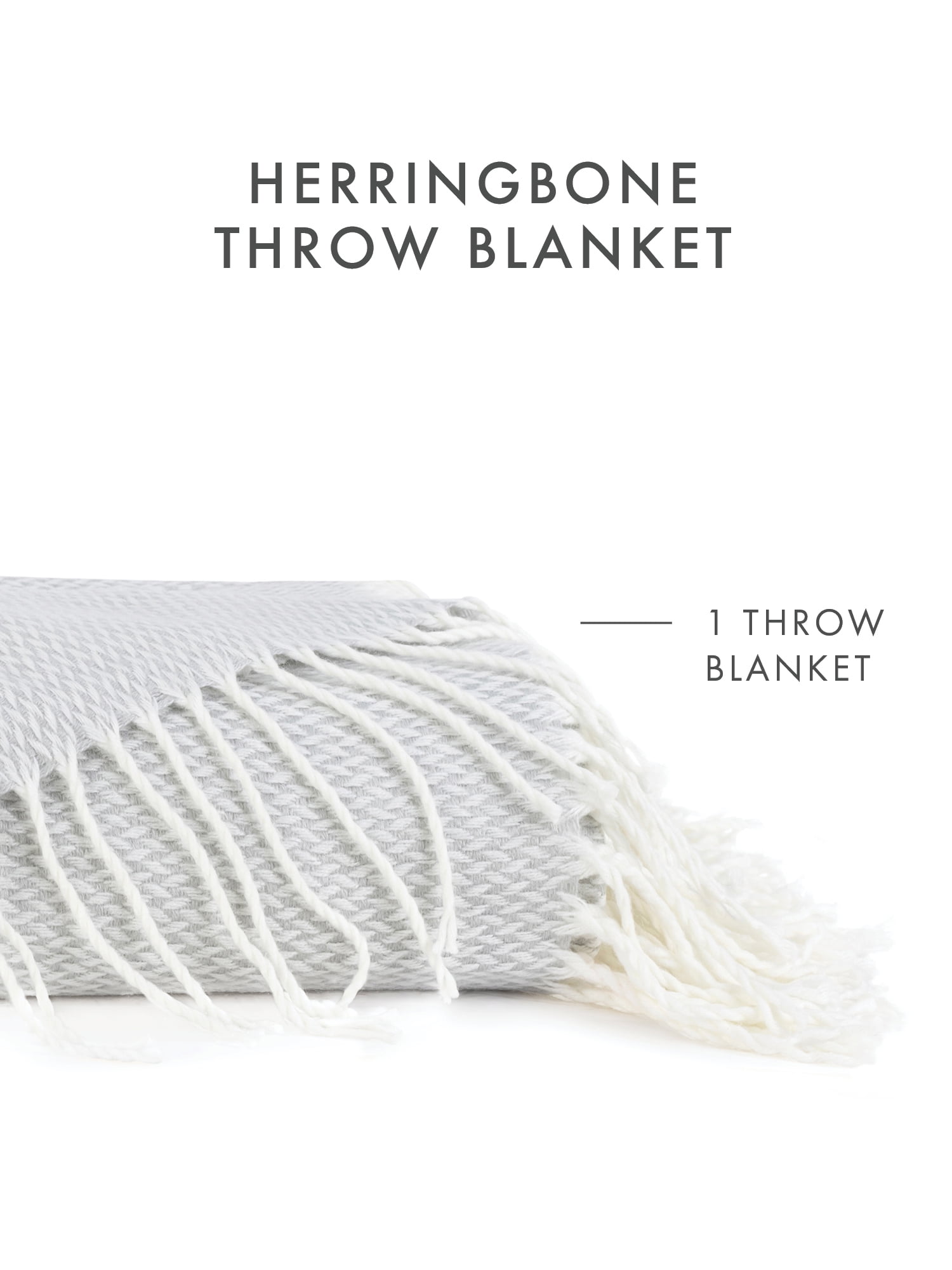 Comfort Canopy - Light Gray Herringbone Throw Blanket with Fringed Edges