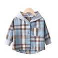 thumbnail image 4 of WQNVRNR Toddler Boys Hooded Shirt Jacket Plaid Print Long Sleeve Casual Button Down Lightweight Casual Outerwear Blue 2T, 4 of 5